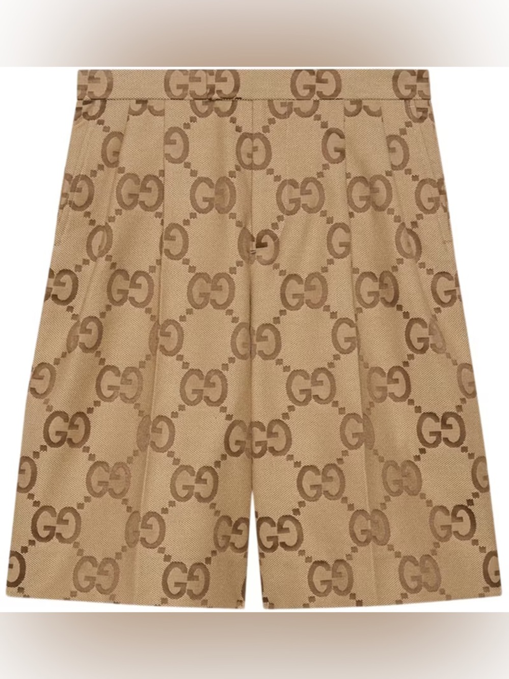 Gucci Tan GG Monogram Pleated Bermuda Shorts size 50 / L